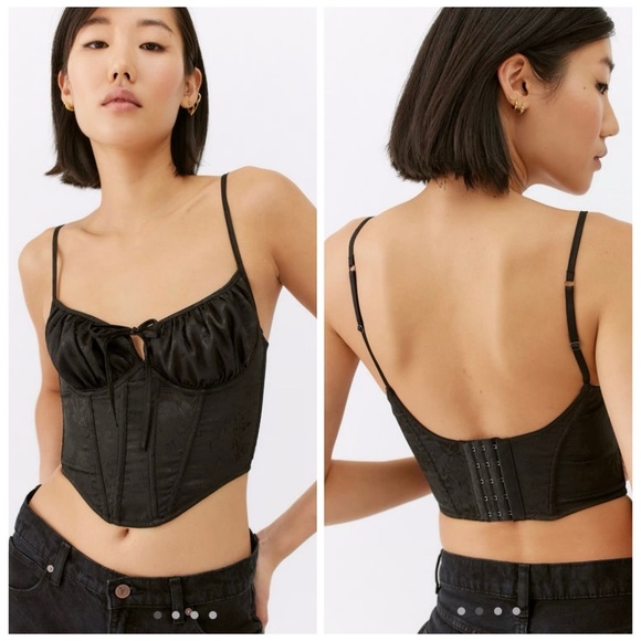 Urban Outfitters Other - Urban Outfitters Out From Under Devon Satin Corset Black Bra Top Sz L